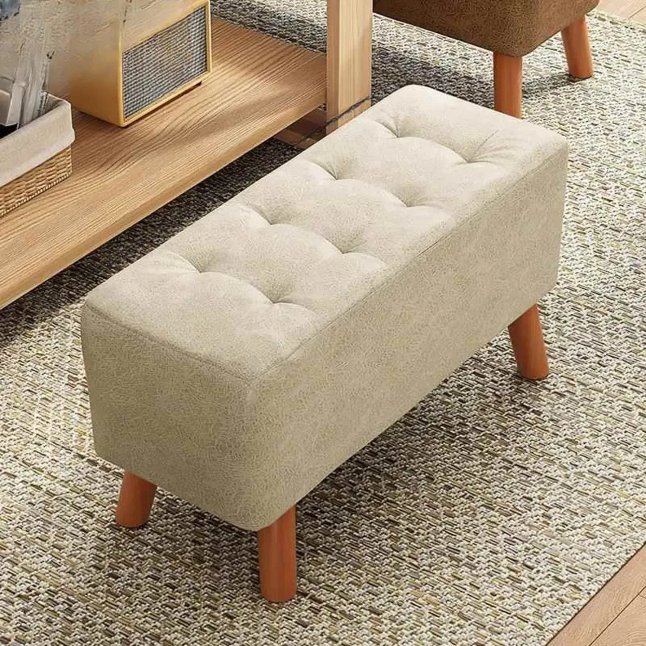 Modern Upholstered Brown Rectangular Bench for Living Room