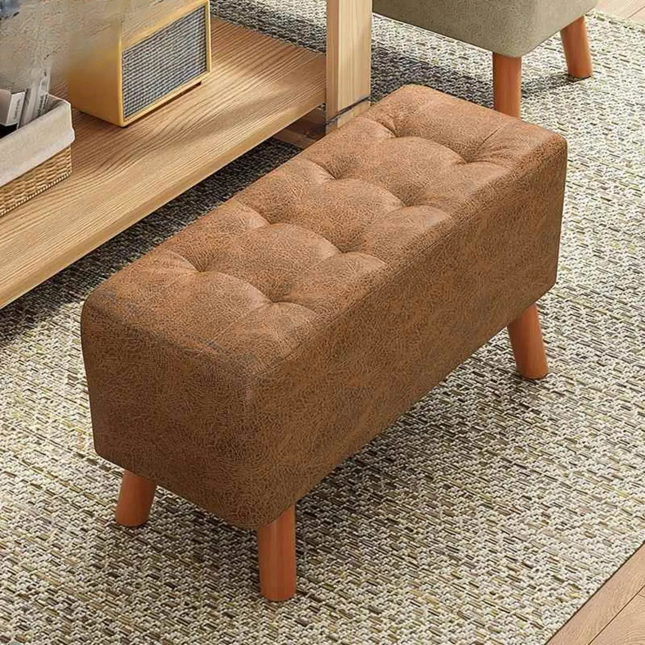 Modern Upholstered Brown Rectangular Bench for Living Room