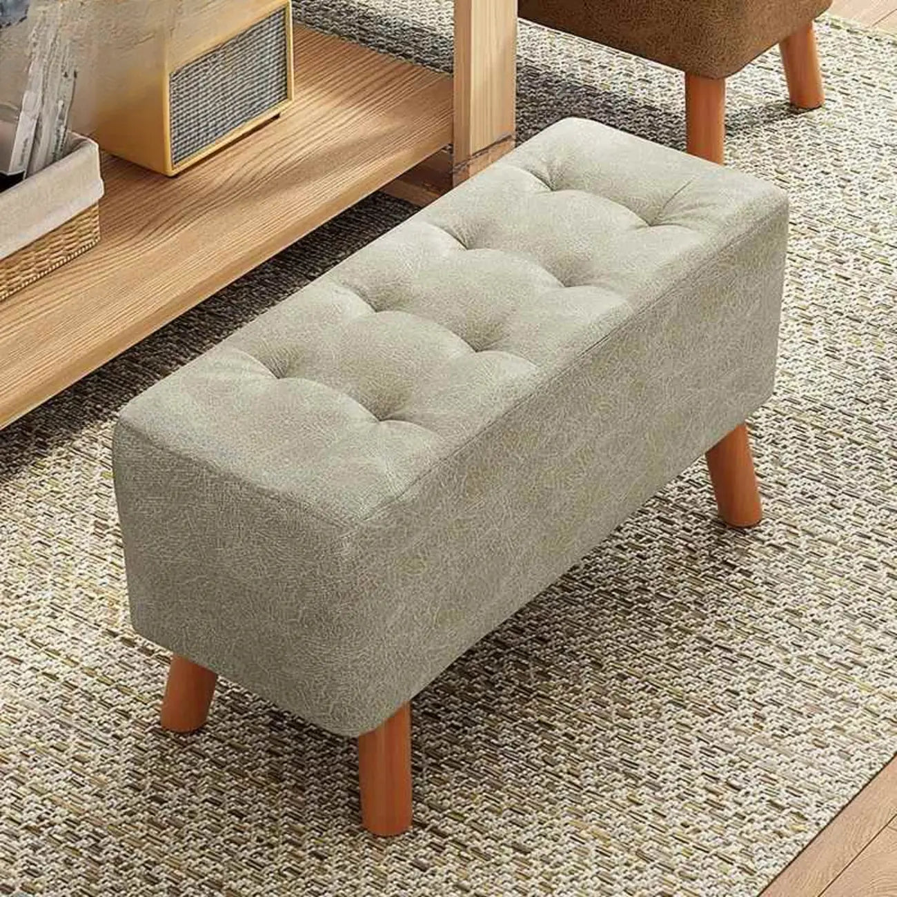 Modern Upholstered Brown Rectangular Bench for Living Room