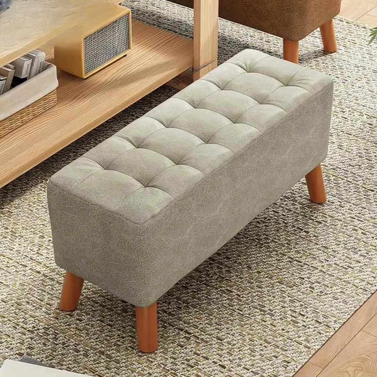 Modern Upholstered Brown Rectangular Bench for Living Room