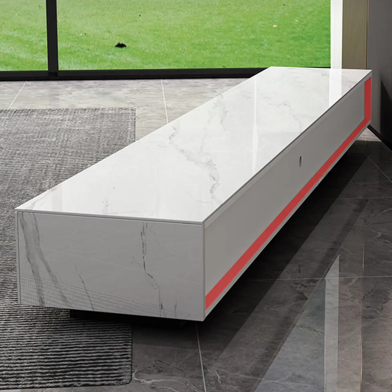 Black Modern Stone Rectangle Drawers TV Stand with LED Lights
