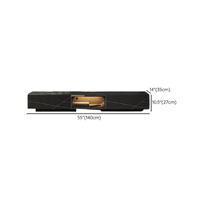 Black Modern Stone Rectangle Drawers TV Stand with LED Lights