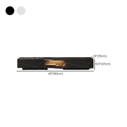 Black Modern Stone Rectangle Drawers TV Stand with LED Lights