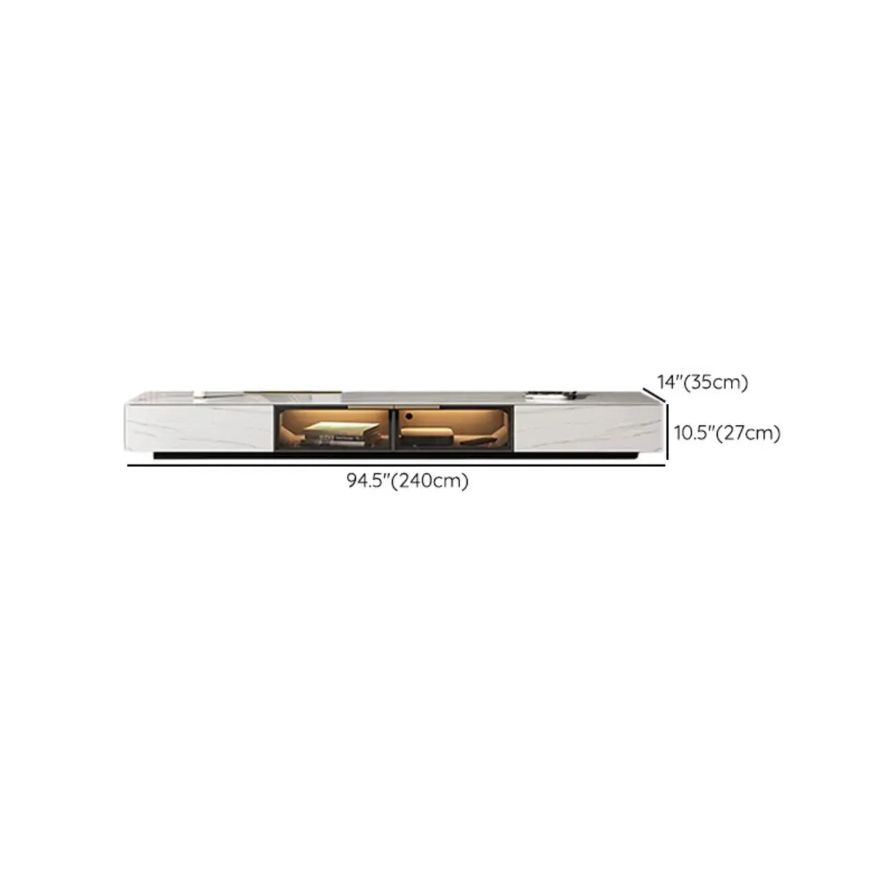 Black Modern Stone Rectangle Drawers TV Stand with LED Lights