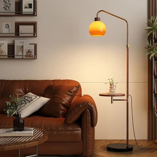 Simplistic Metal Glass Dome Arc Floor Lamp with Tray Table