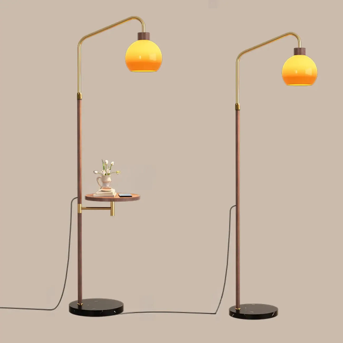 Simplistic Metal Glass Dome Arc Floor Lamp with Tray Table