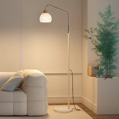 Simplistic Metal Glass Dome Arc Floor Lamp with Tray Table
