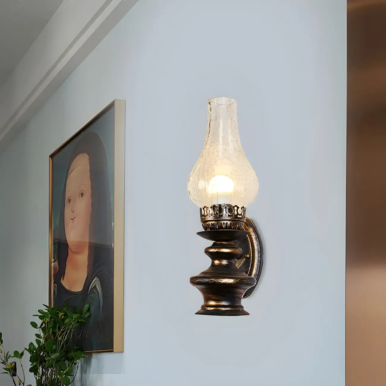 Industrial Brass Vintage Candle Glass Shade Wall Lamp
