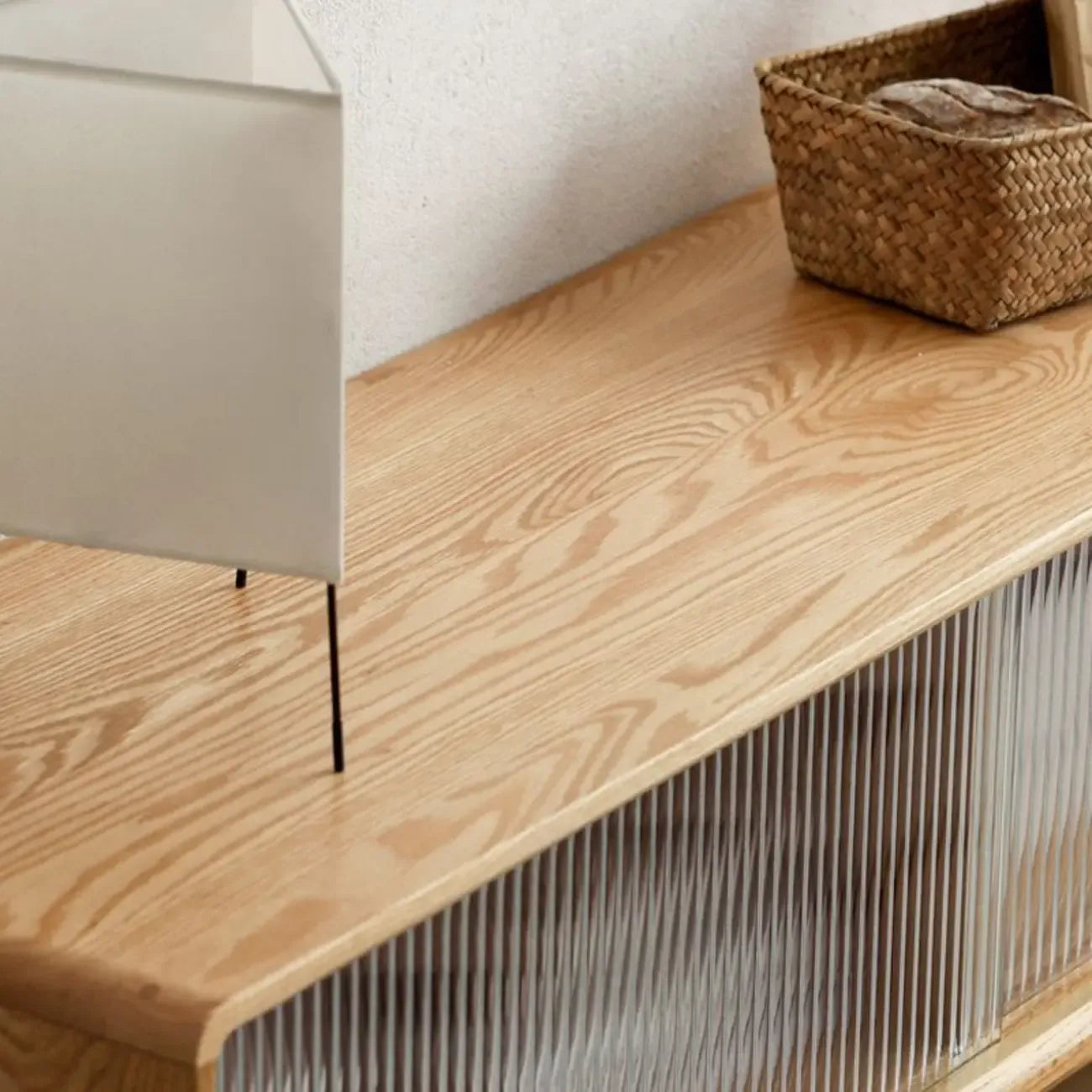 71 Natural Wooden Glass Sliding Door TV Stand with Drawers