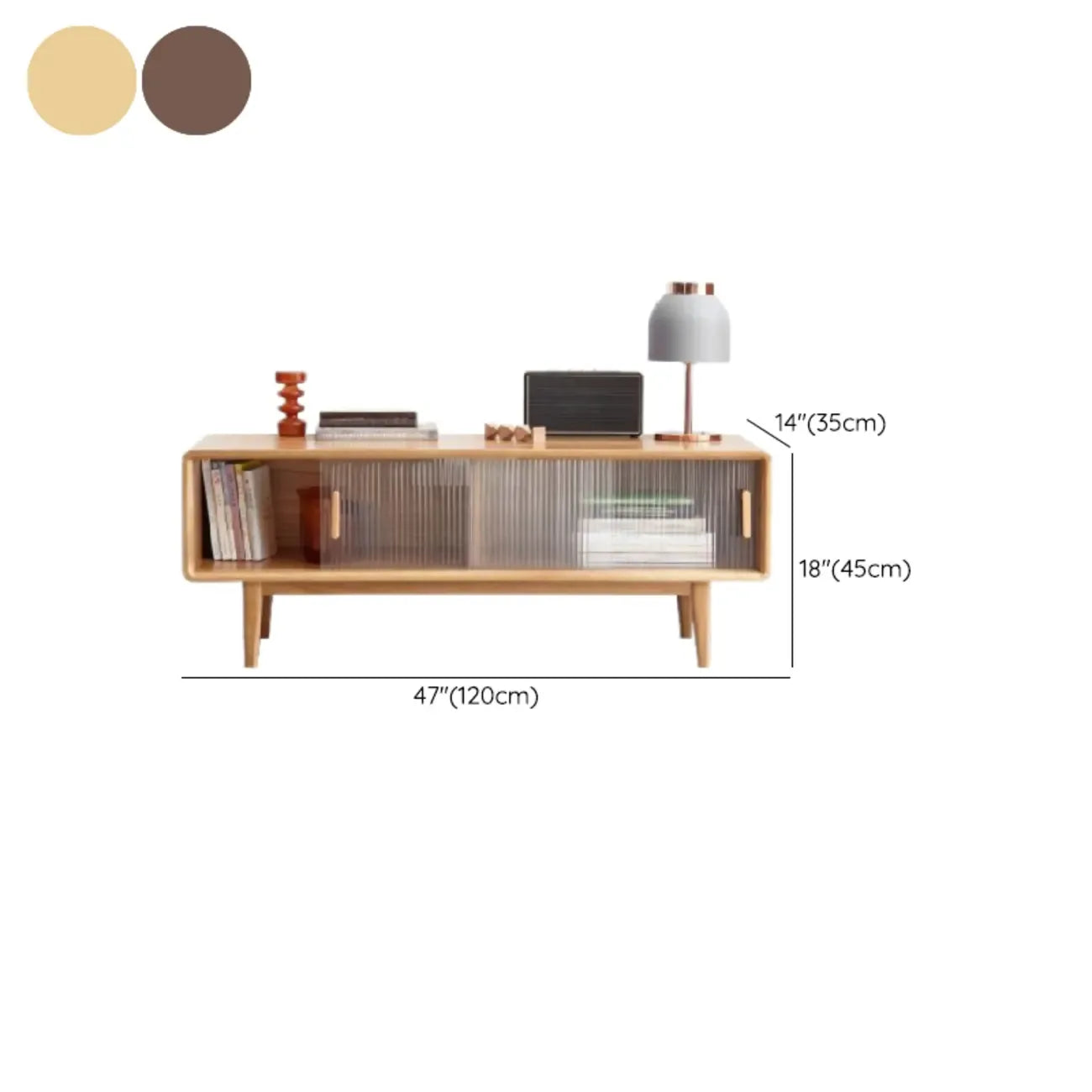 71 Natural Wooden Glass Sliding Door TV Stand with Drawers