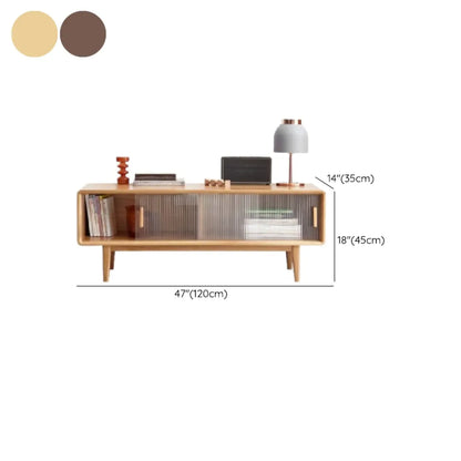 71 Natural Wooden Glass Sliding Door TV Stand with Drawers