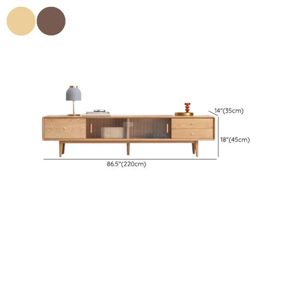 71 Natural Wooden Glass Sliding Door TV Stand with Drawers