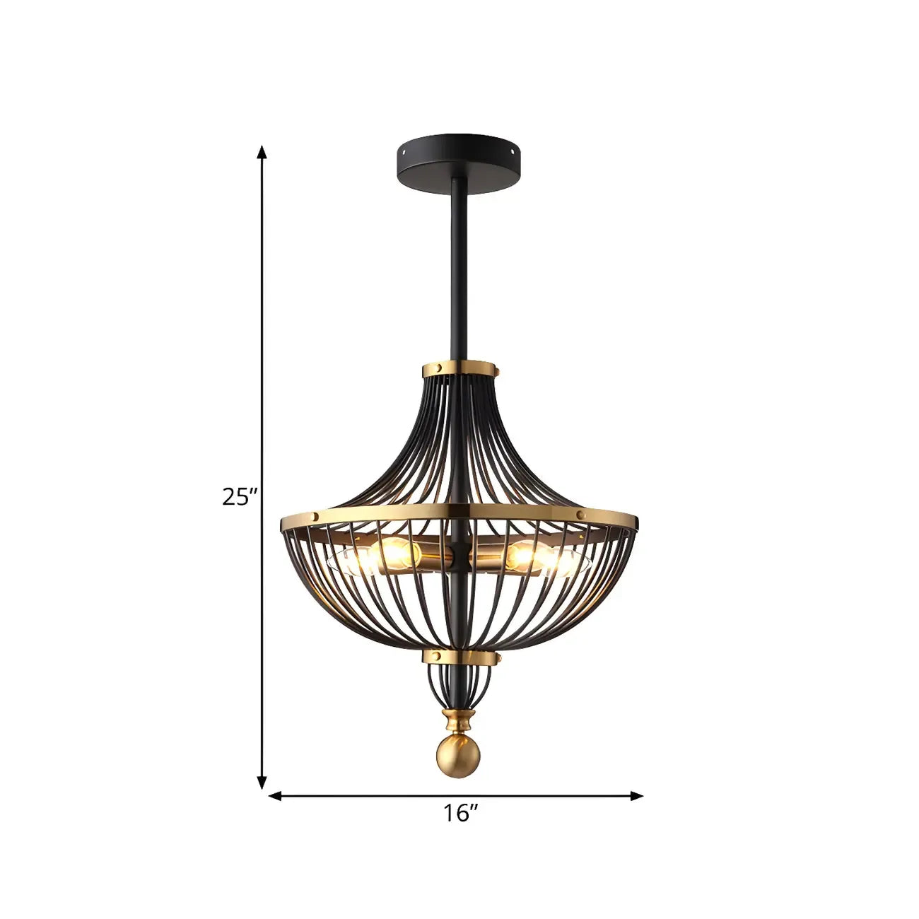 Industrial Gold Black Metal Cage Chandelier