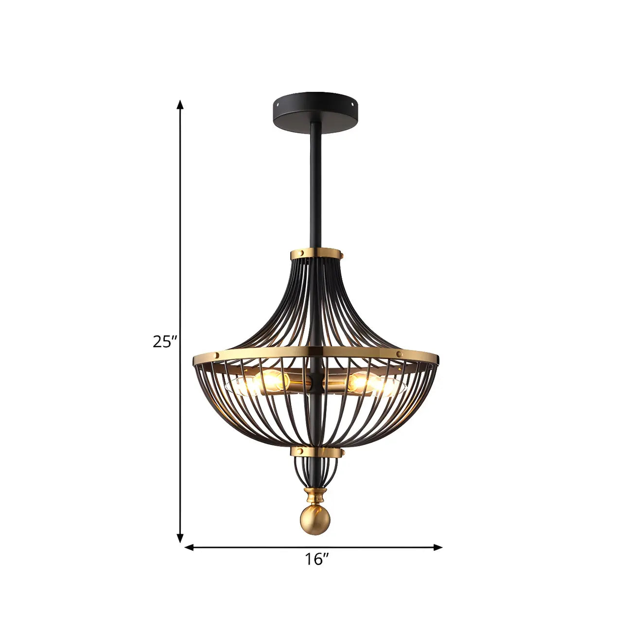 Industrial Gold Black Metal Cage Chandelier