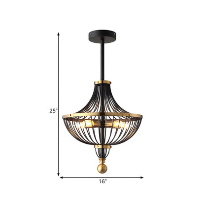 Industrial Gold Black Metal Cage Chandelier