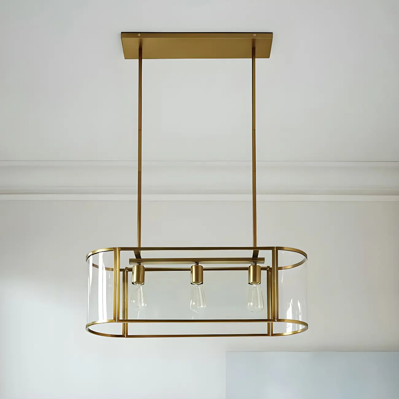 3-Light Modish Modern Gold Glass Island Pendant Light for Kitchen