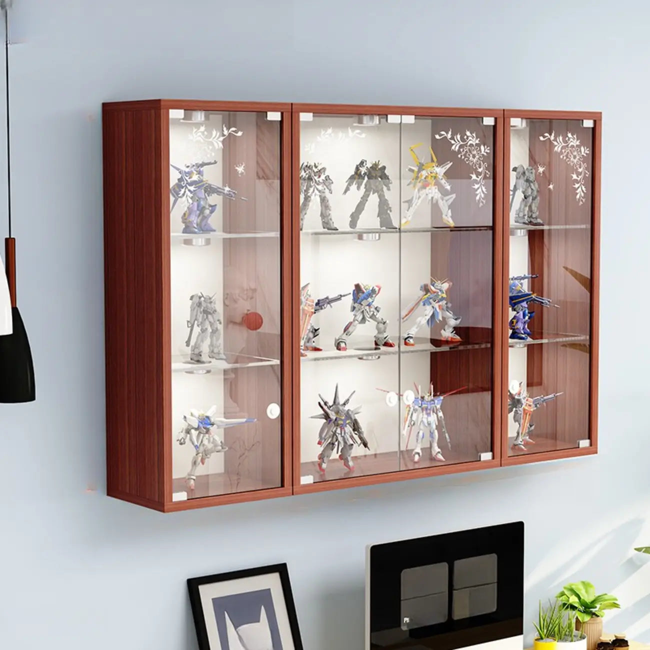 Wall-Mounted Wooden Enclosed Display Cabinet for Collectibles