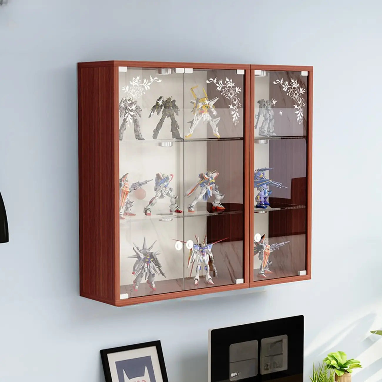 Wall-Mounted Wooden Enclosed Display Cabinet for Collectibles