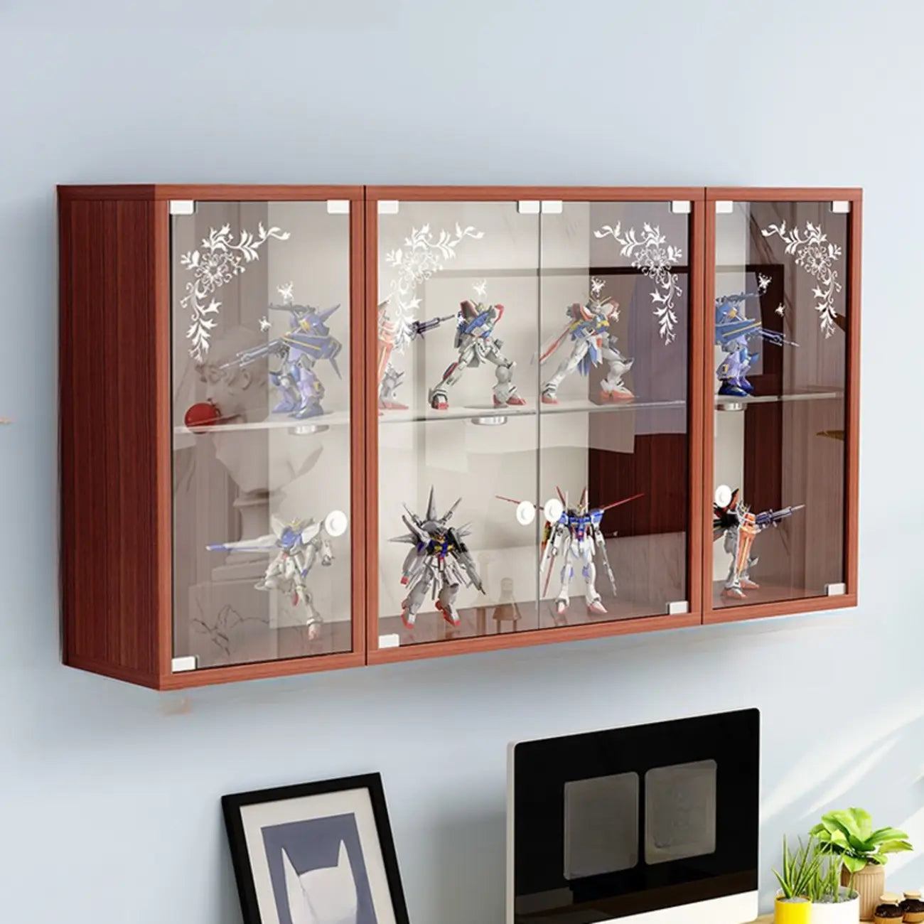 Wall-Mounted Wooden Enclosed Display Cabinet for Collectibles