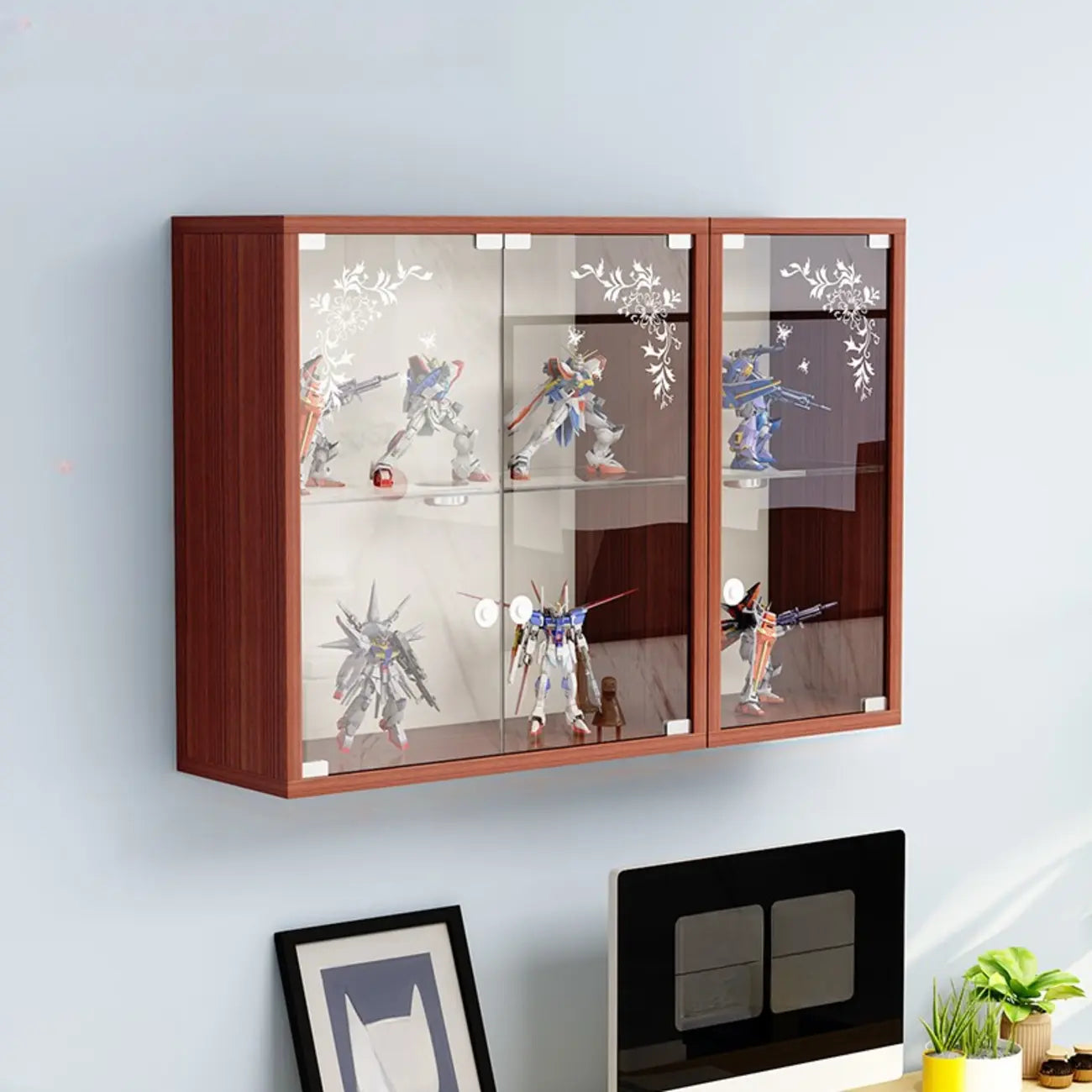 Wall-Mounted Wooden Enclosed Display Cabinet for Collectibles