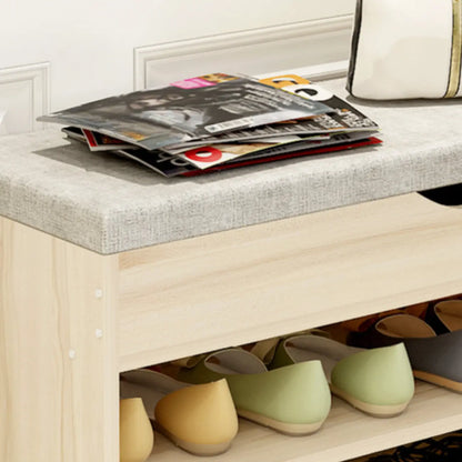 White Wooden Shoe Storage Bench with Hidden Storage