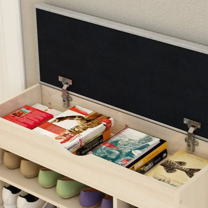 White Wooden Shoe Storage Bench with Hidden Storage