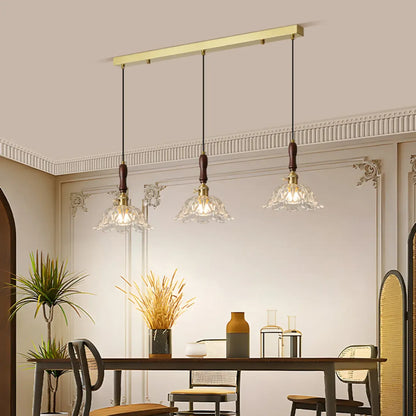 3-Light Modern Floral Glass Gold Island Pendant Light for Kitchen