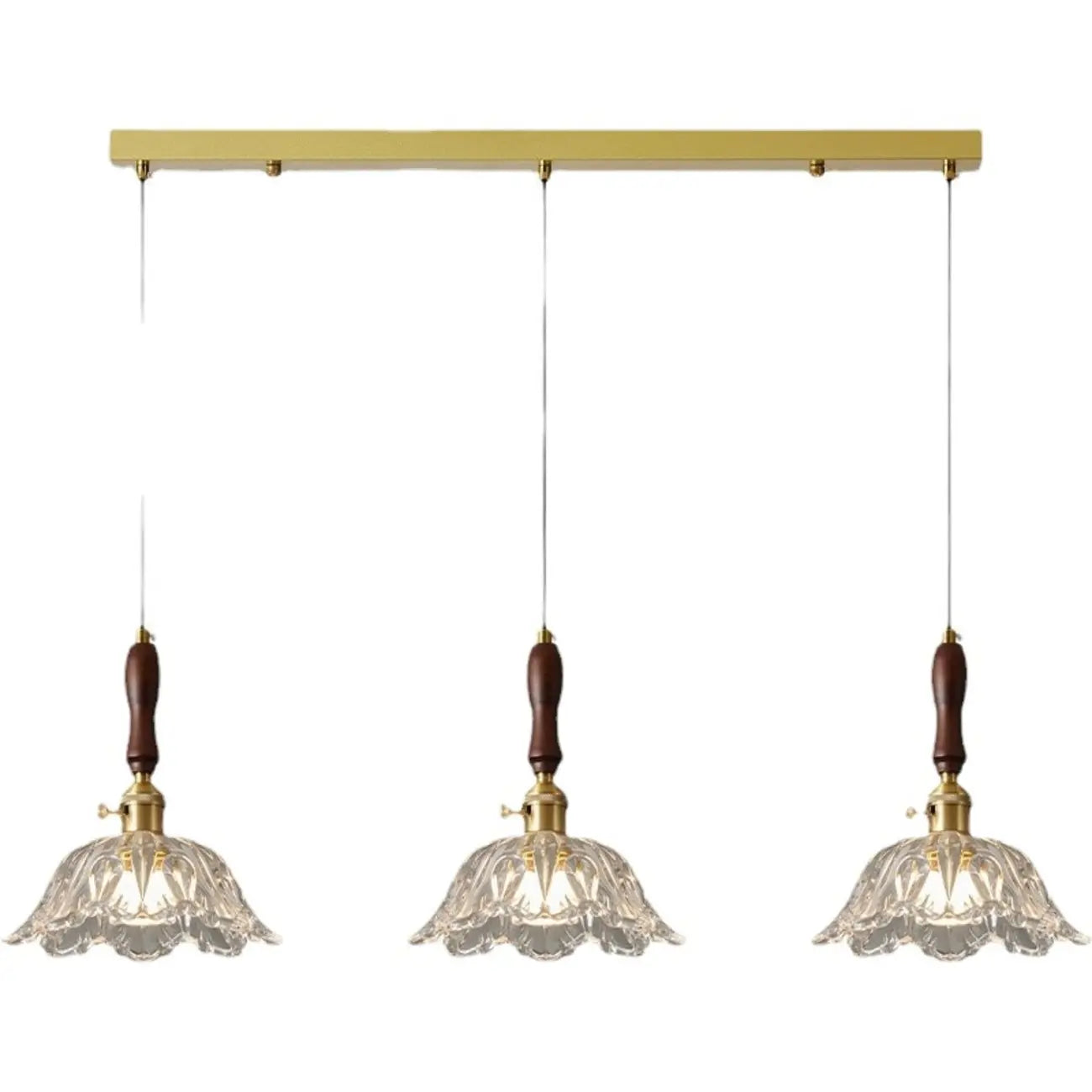3-Light Modern Floral Glass Gold Island Pendant Light for Kitchen