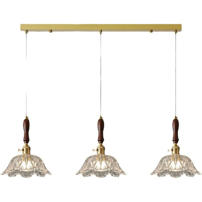 3-Light Modern Floral Glass Gold Island Pendant Light for Kitchen
