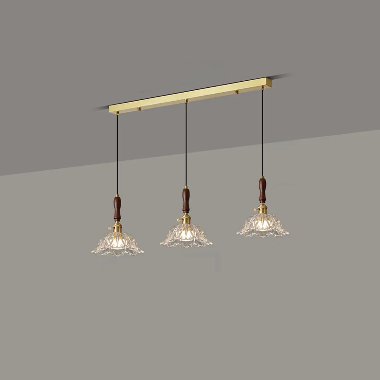 3-Light Modern Floral Glass Gold Island Pendant Light for Kitchen