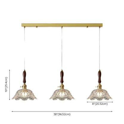 3-Light Modern Floral Glass Gold Island Pendant Light for Kitchen