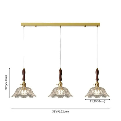 3-Light Modern Floral Glass Gold Island Pendant Light for Kitchen