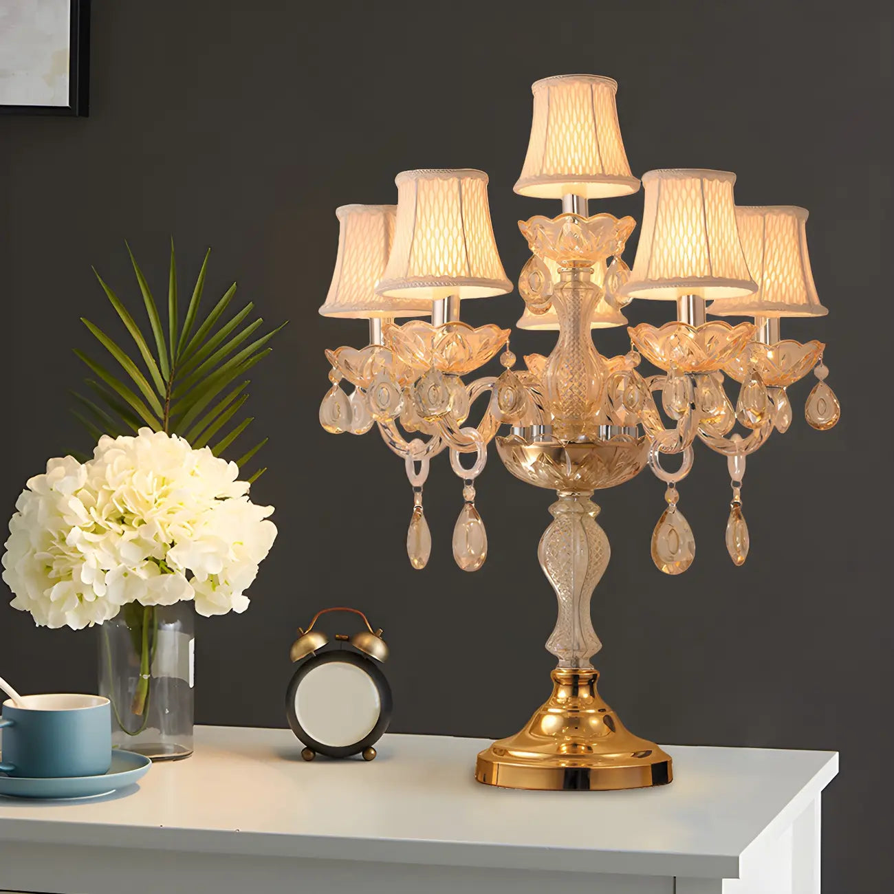 Luxury Gold Multi-Light Crystal Candelabra Table Lamp