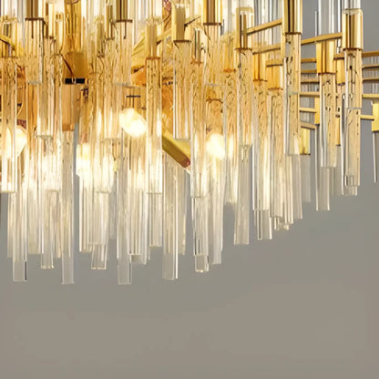 Glamorous Gold Clear Glass Column Starburst Chandelier