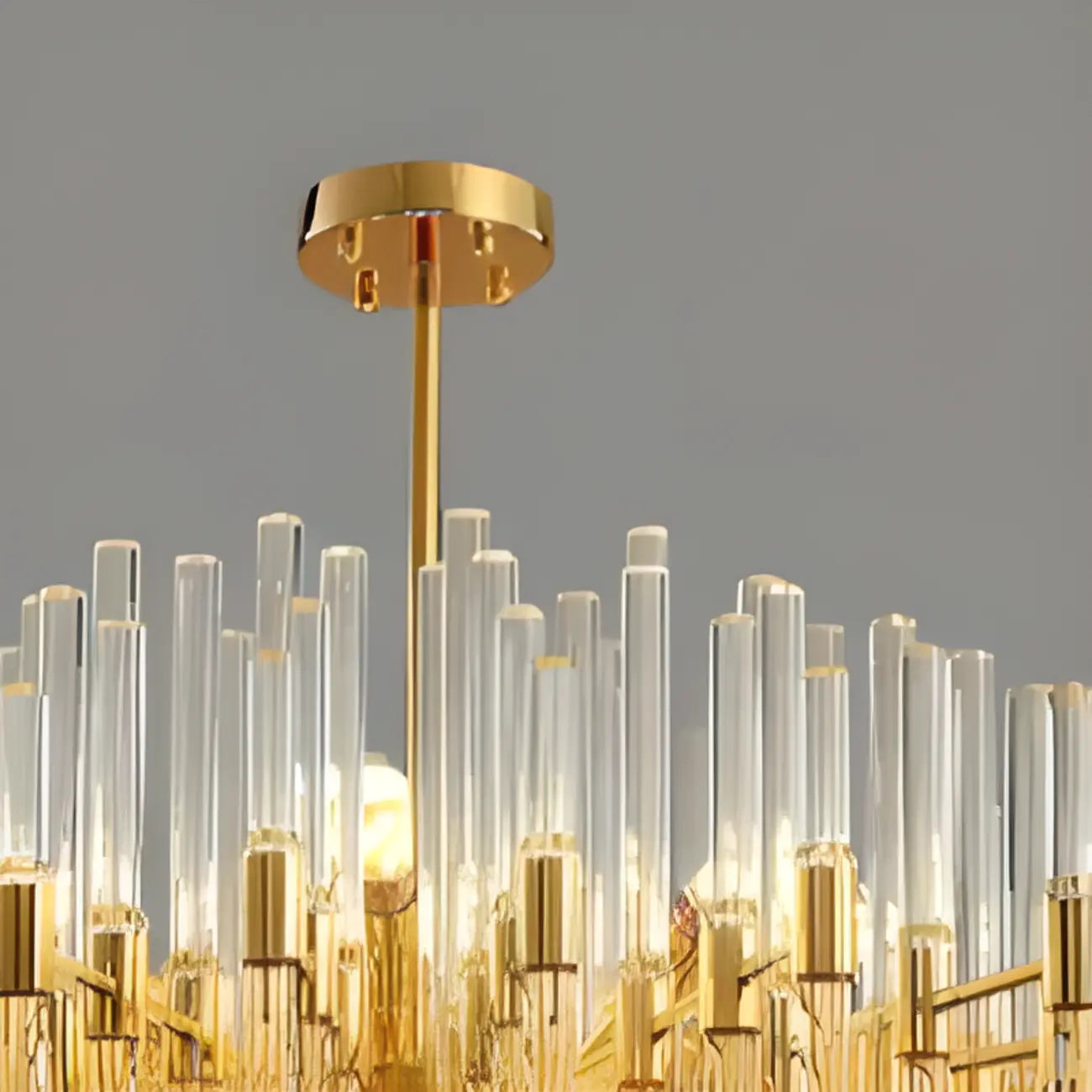 Glamorous Gold Clear Glass Column Starburst Chandelier