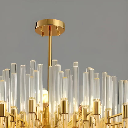 Glamorous Gold Clear Glass Column Starburst Chandelier