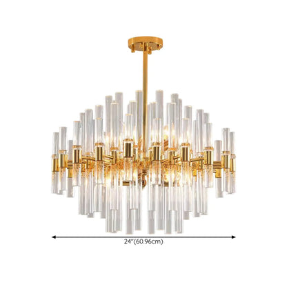 Glamorous Gold Clear Glass Column Starburst Chandelier