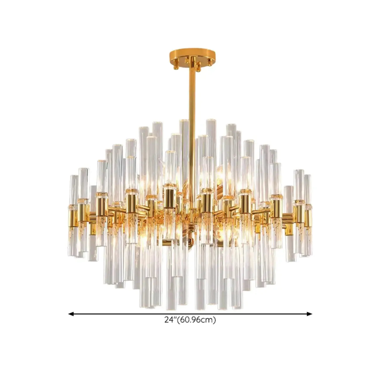 Glamorous Gold Clear Glass Column Starburst Chandelier
