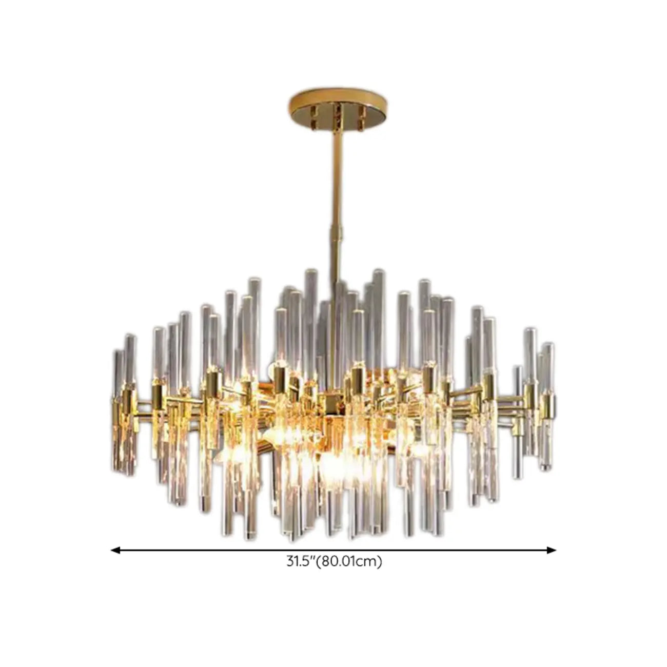 Glamorous Gold Clear Glass Column Starburst Chandelier