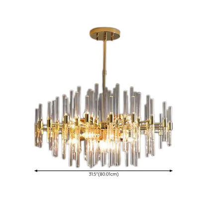 Glamorous Gold Clear Glass Column Starburst Chandelier