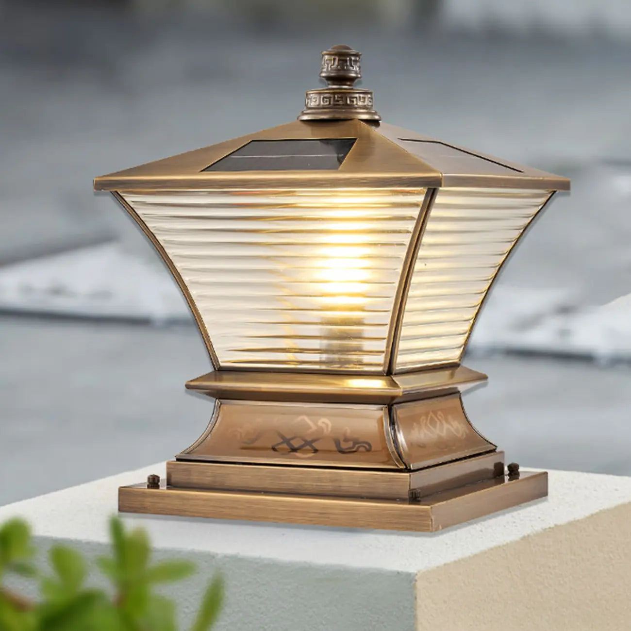 Vintage Brass Flared Solar Outdoor Post Lights