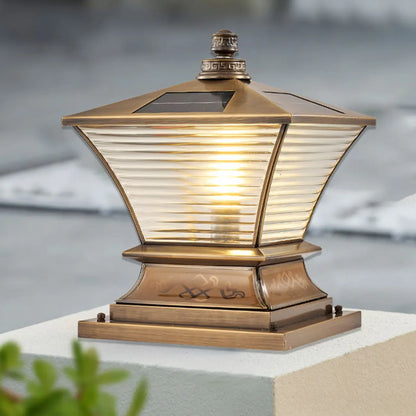 Vintage Brass Flared Solar Outdoor Post Lights