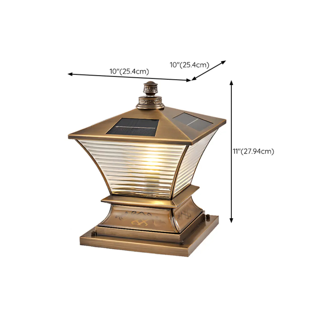 Vintage Brass Flared Solar Outdoor Post Lights