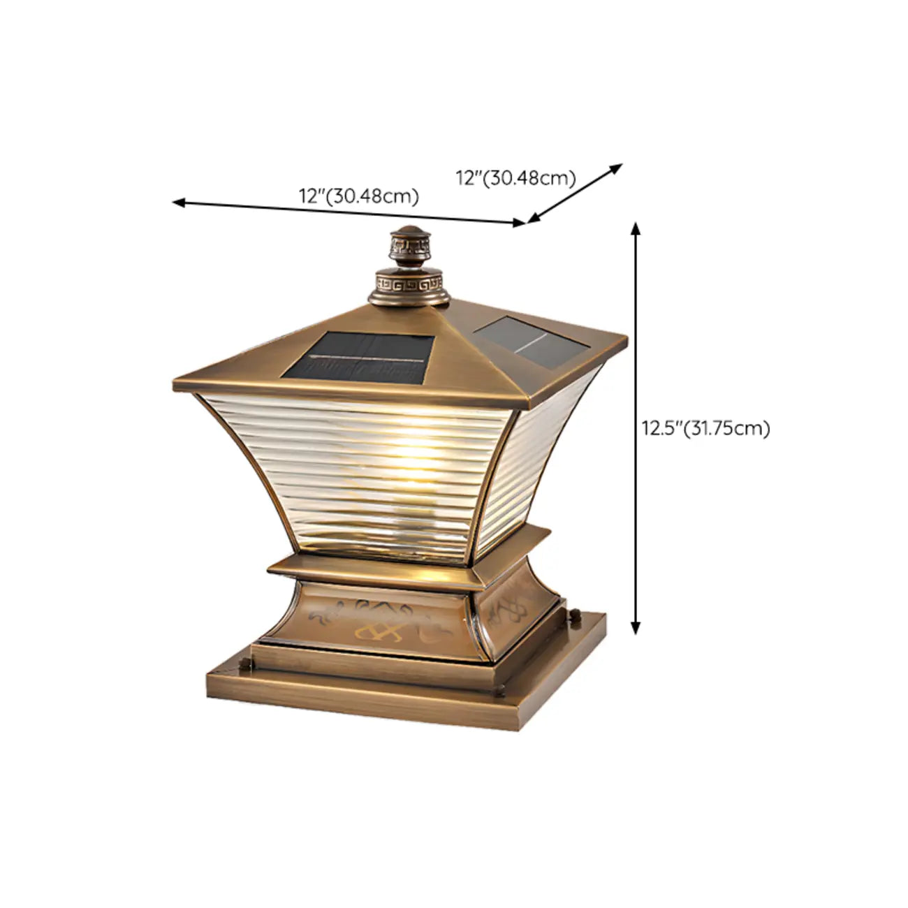 Vintage Brass Flared Solar Outdoor Post Lights