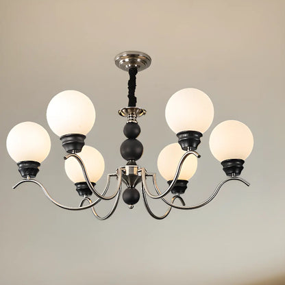 Classic Black Metal Modern Globe Glass Chandelier