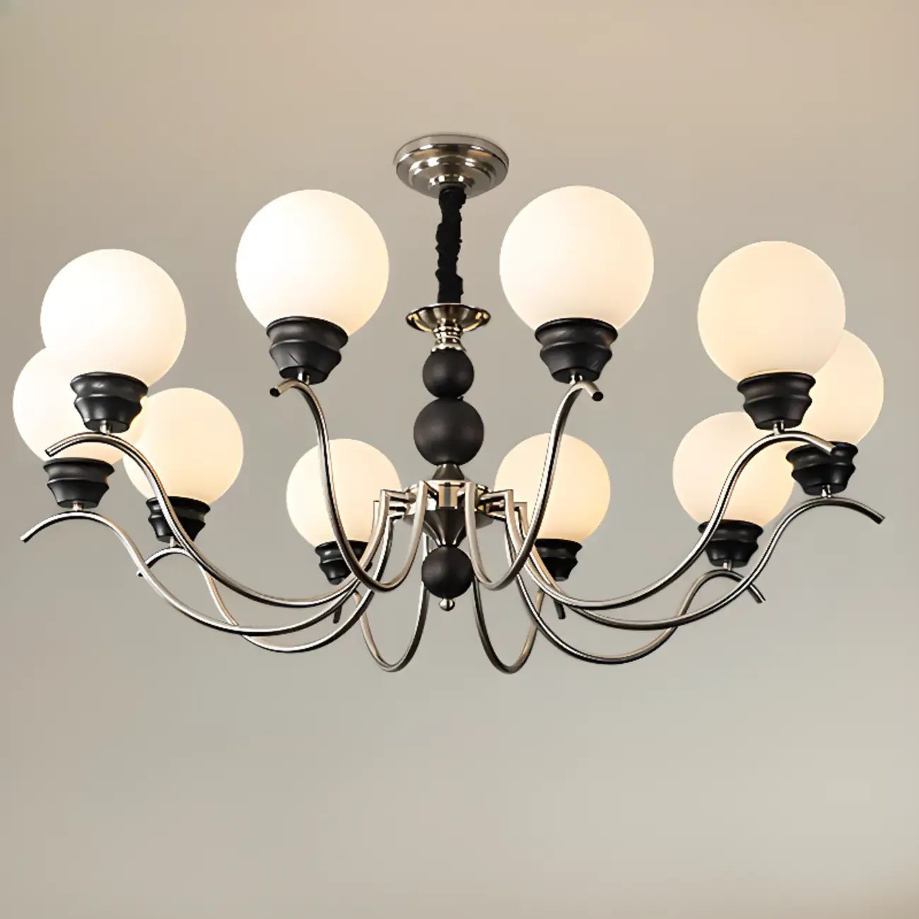 Classic Black Metal Modern Globe Glass Chandelier