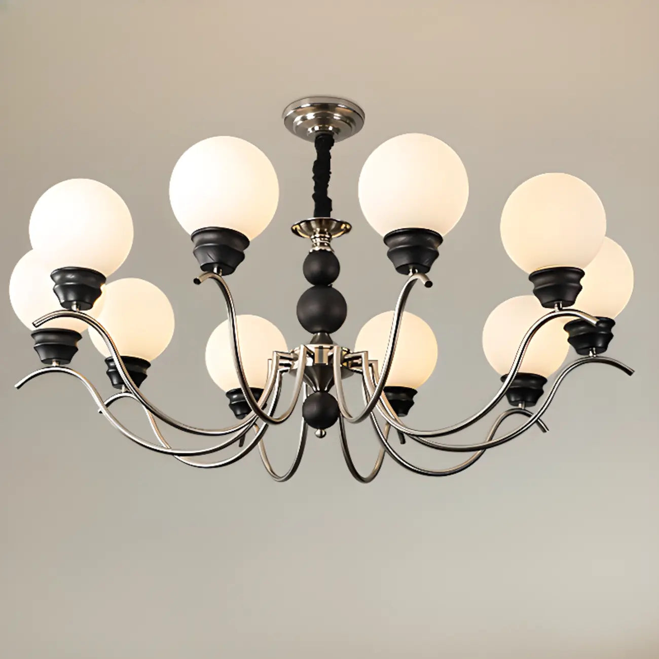 Classic Black Metal Modern Globe Glass Chandelier