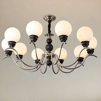 Classic Black Metal Modern Globe Glass Chandelier