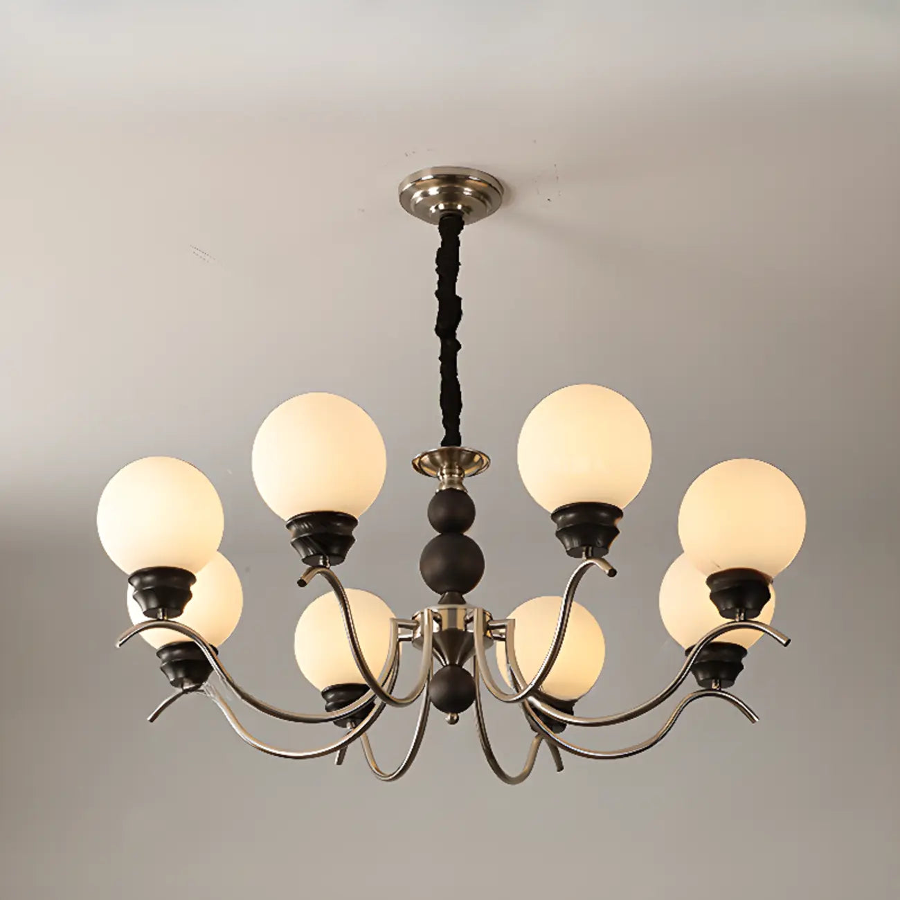 Classic Black Metal Modern Globe Glass Chandelier