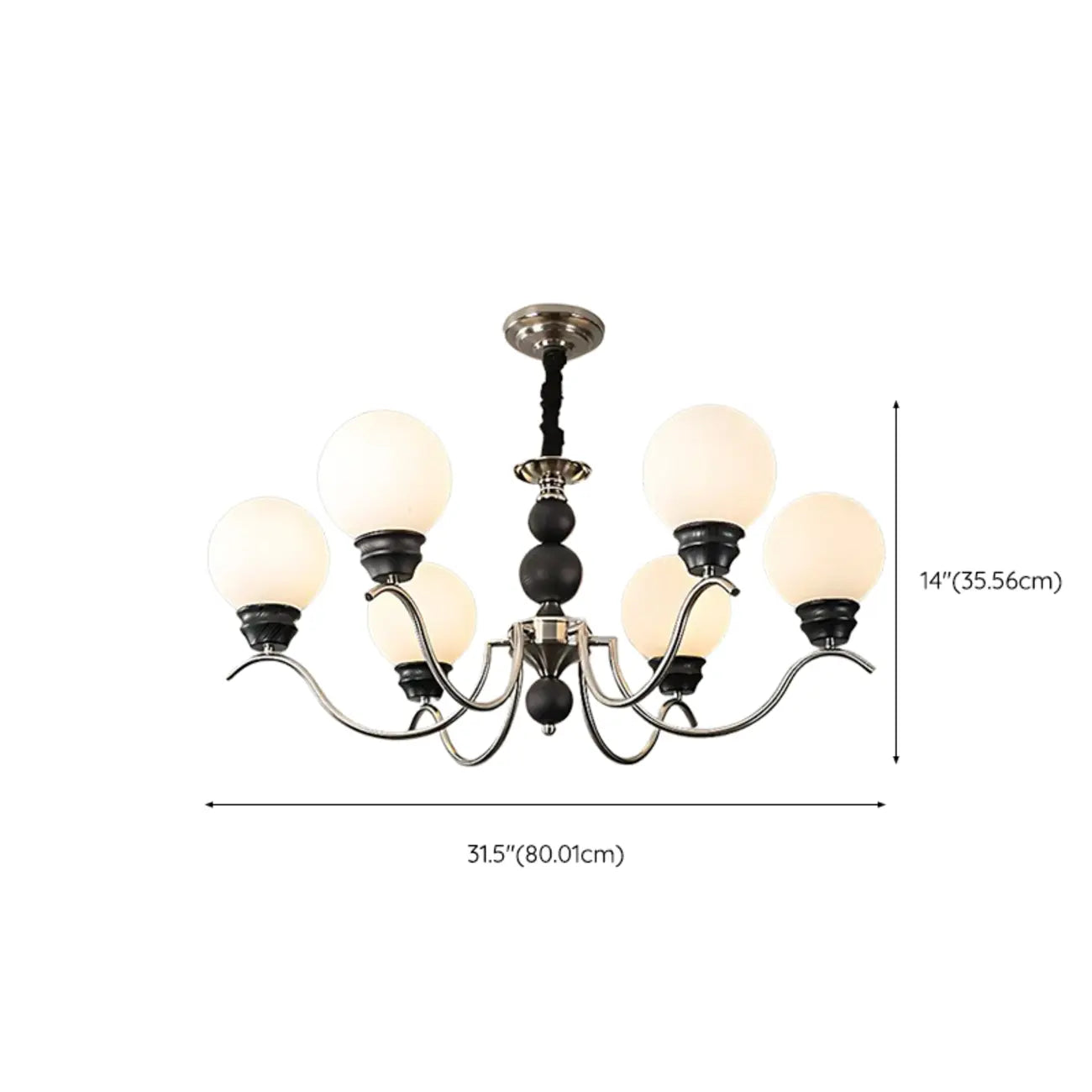 Classic Black Metal Modern Globe Glass Chandelier